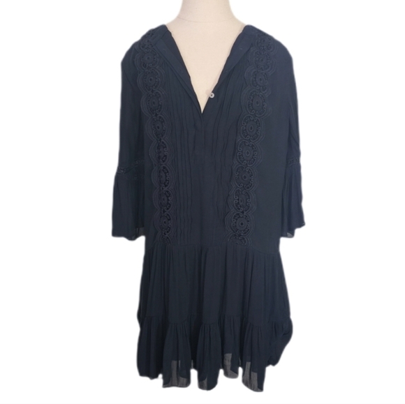 Loft Dress Ruffles and Lace Relaxed Fit Navy Size 6 - Picture 4 of 17